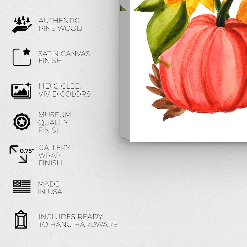 Wynwood Studio Prints Floral and Botanical Pumpkins and Flowers Orange and Orange Modern & Contemporary Wall Art Canvas Print