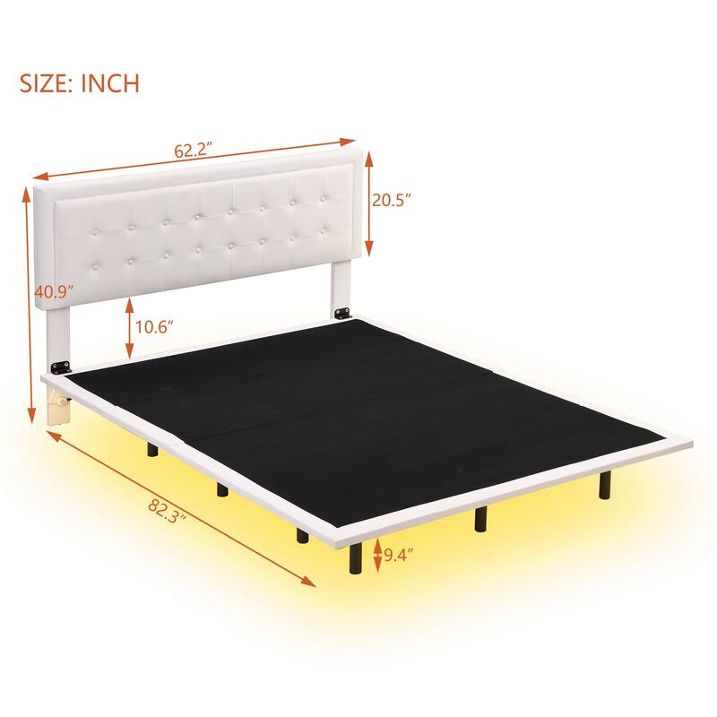 Queen Size Floating Bed Frame with Motion Activated Night Lights,Modern