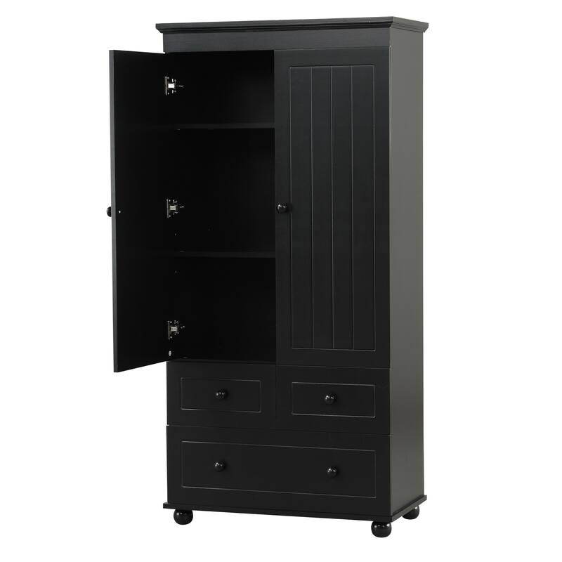 GDFStudio - Adrian Tall Storage Cabinet with Three Drawers and Adjustable Shelves, MDF