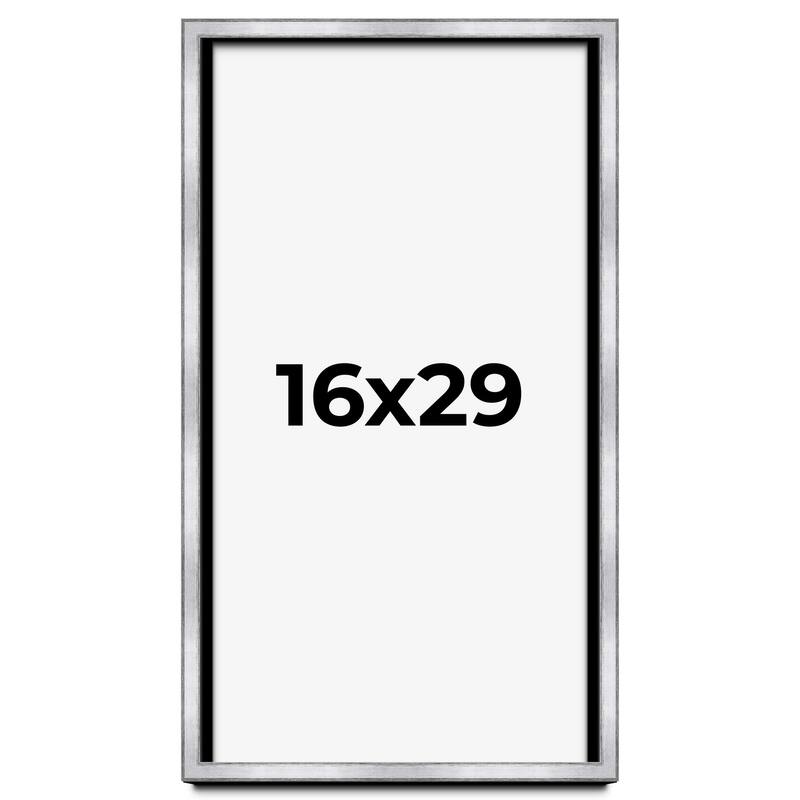 16x29 Shadow Box Frame Silver | 1.375 Inches Deep Real Wood