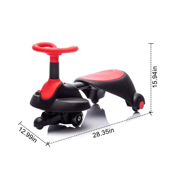 dimension image slide 2 of 3, 6V Kids Ride On Electric Wiggle Car,Flashing & Shock-absorbing PU Wheels,Retractable,Steering Wheel Rotates 360,Bluetooth