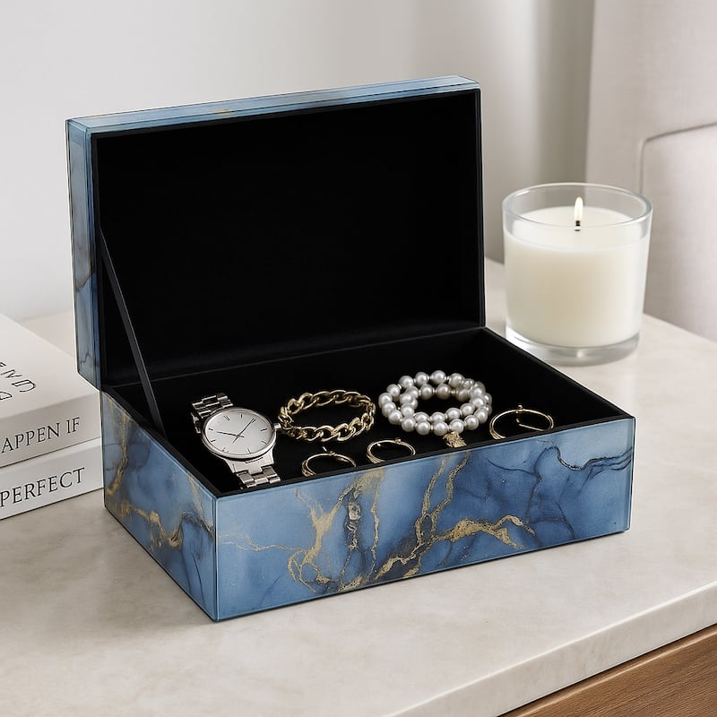 Modern Statement Decorative Box with Abstract Finish and Lid