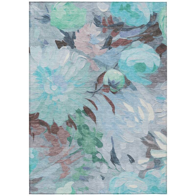 Machine Washable Indoor/ Outdoor Watercolor Floral Chantille Rug