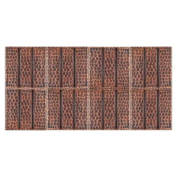 slide 2 of 5, 4" x 4" Hammered Copper with Linear Tile Design - Quantity 8 (T4DBL_PKG8)