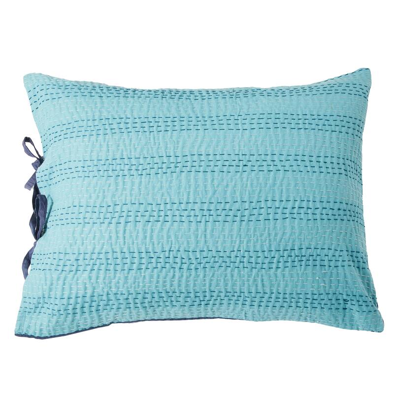 Melange Hand Stitched Kantha Reversible Navy/Turquoise Coverlets and Shams