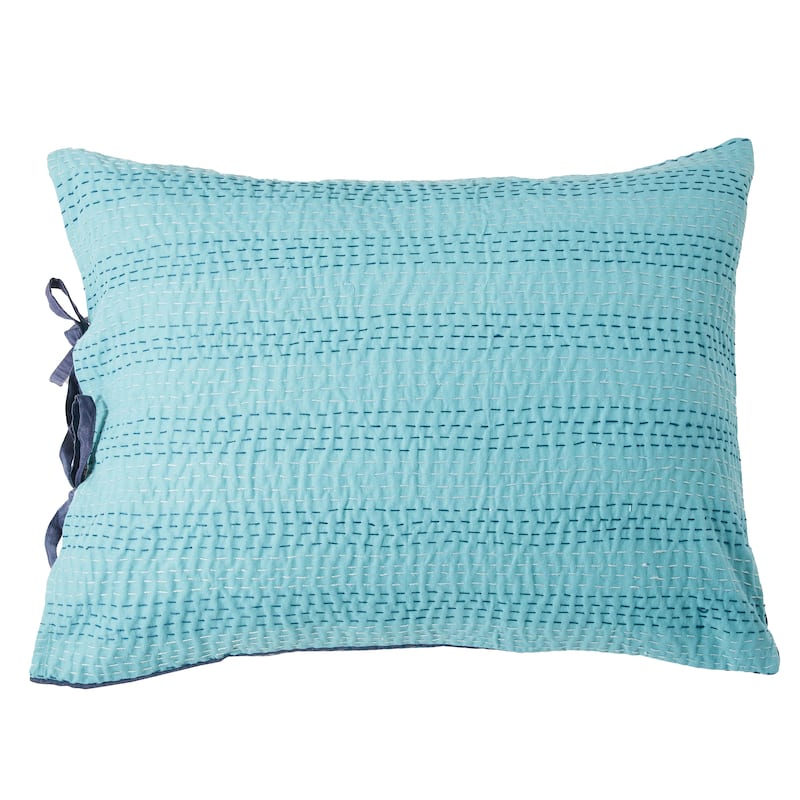 Melange Hand Craft Kantha Collection Solid Reversible Sham Pillow Cover