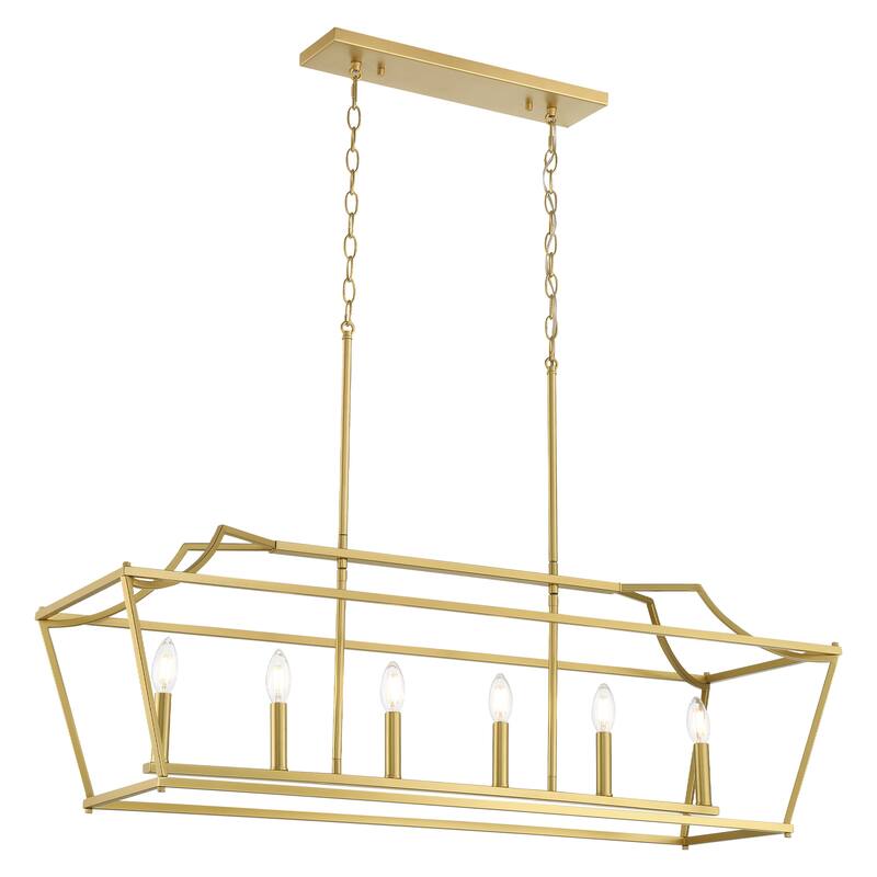 Mid-century Modern 6-light Gold Rectangle Chandelier for Dining Room