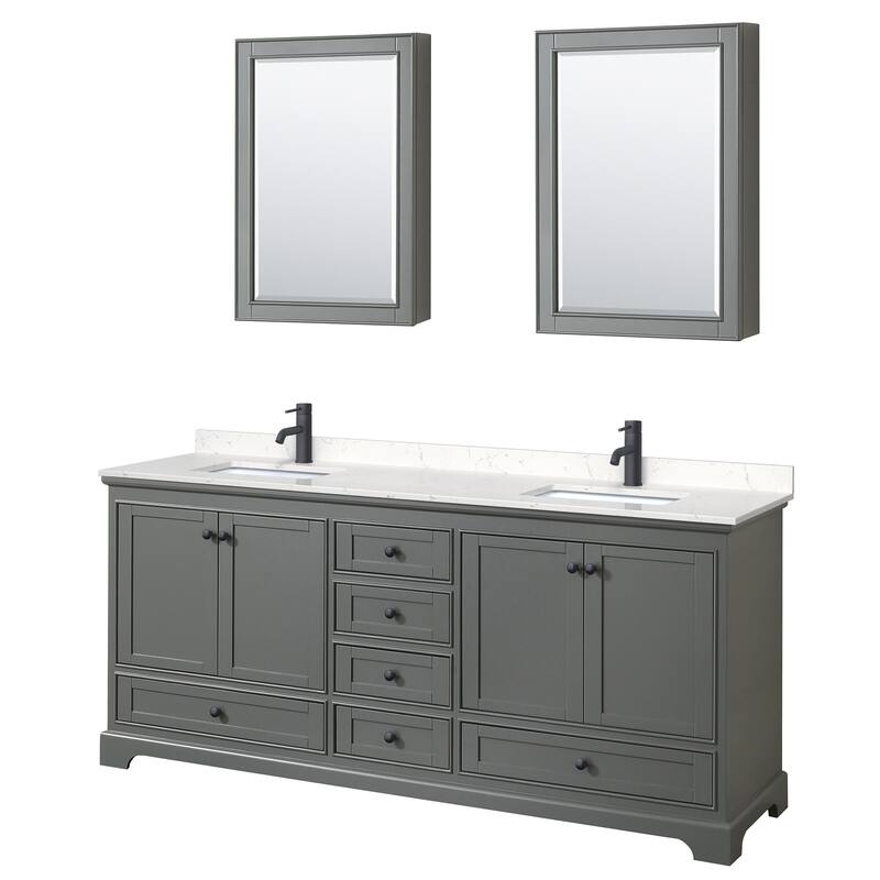 Wyndham Collection Deborah 80" Free Standing Double Basin Vanity Set - Dark Gray / Carrara Cultured Marble Top / Matte