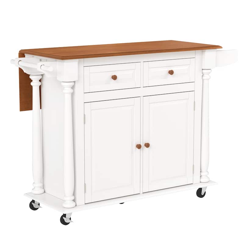 LUE BONA Kitchen Island Car With Solid Wood Top, Rolling Kitchen Trolley Cart with Large Storage Cabinet - N/A