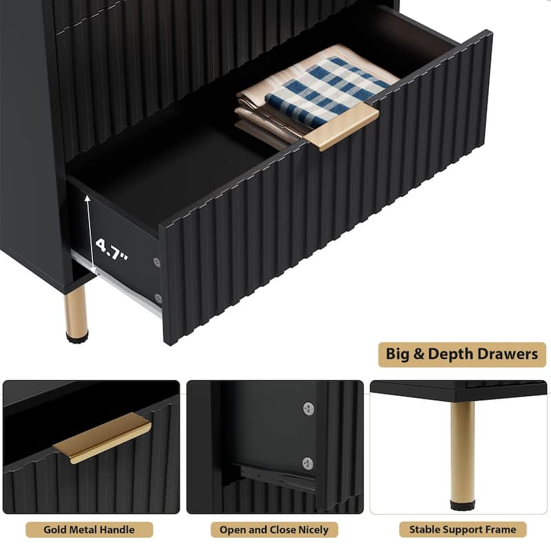 5 Drawer Fluted Dresser for Bedroom, Tall Modern Chest of Drawers with Deep Storage and Wide Top