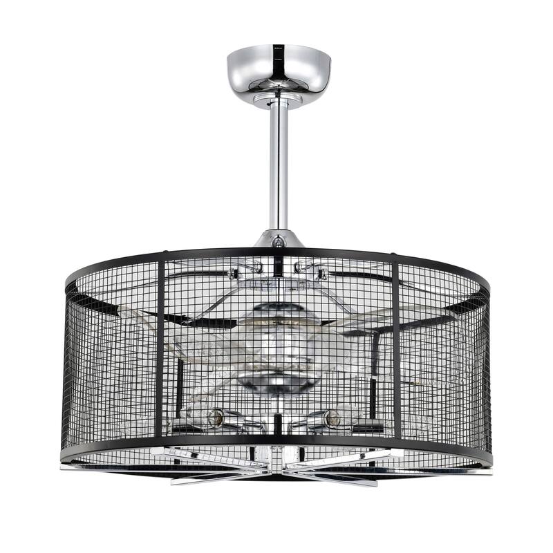 23-inch Silver and Matte Black 6 Lights 3 Blades Lighted Ceiling Fan with Remote