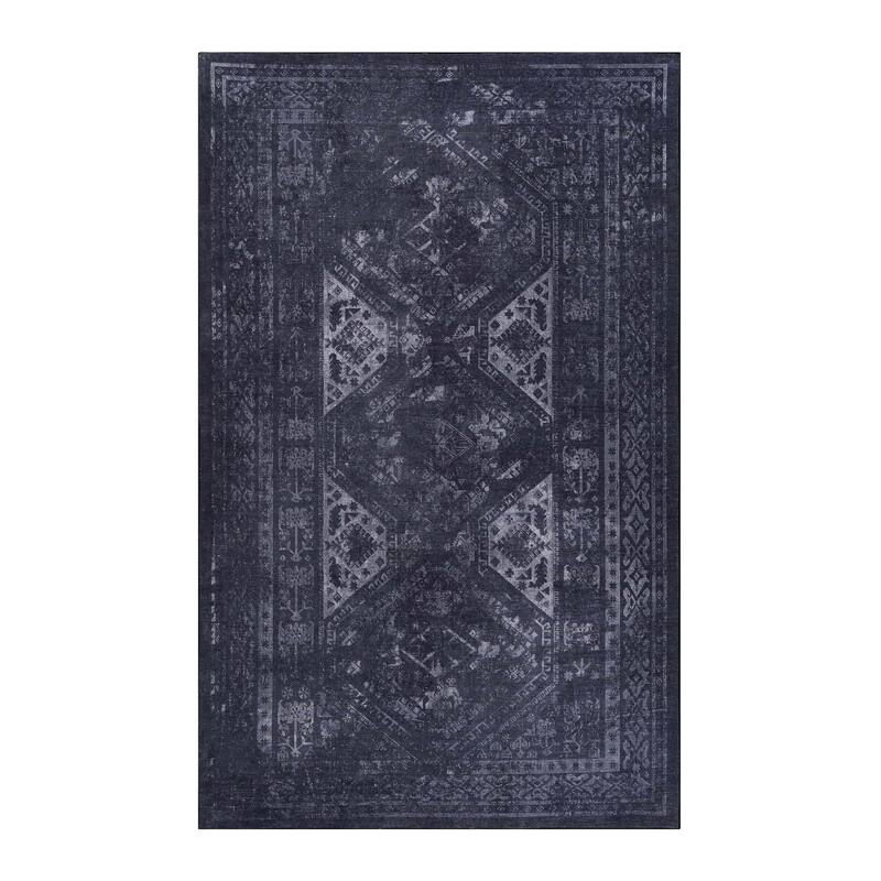 MAVAL Black Washable Non-Shedding Area Rug - 144" D x 108" W x 0.14" H