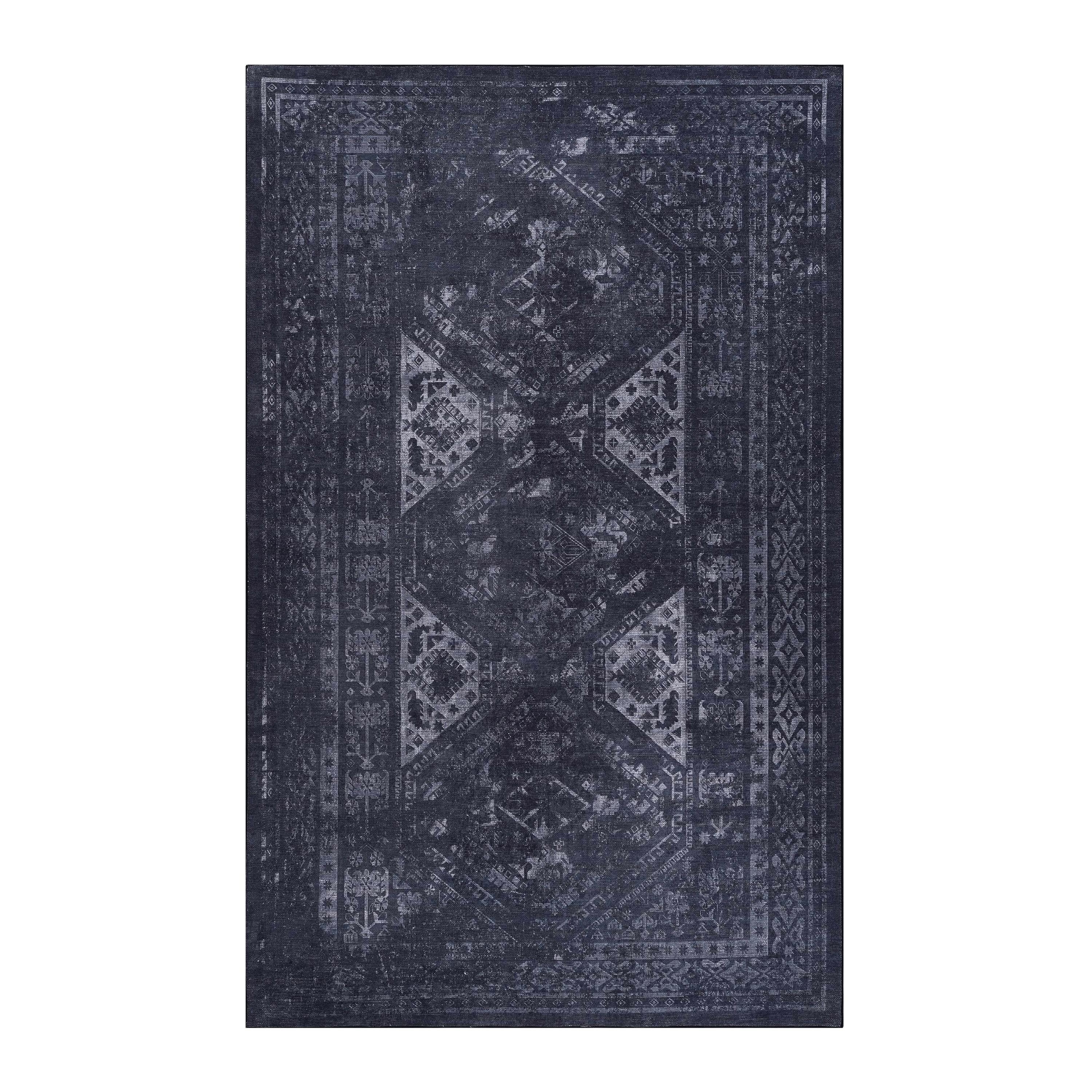 Roomfitters 4x6 Machine Washable Boho Vintage Area Rug, Non-Slip Pet Friendly Indoor Living Room Decor Carpet - Black+Gray