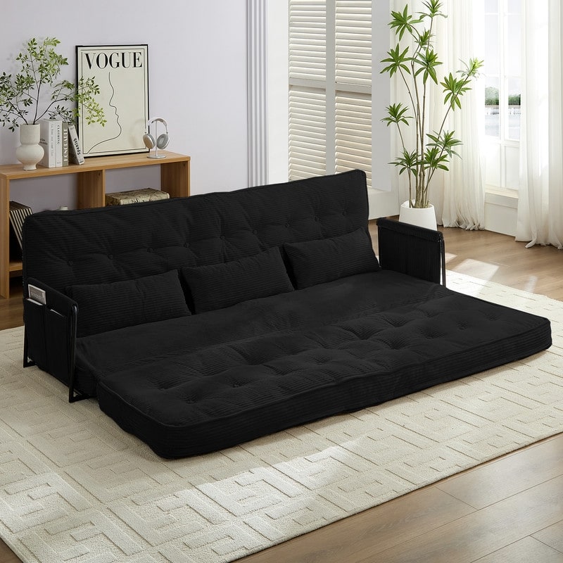 Mixoy Muti-Functional Folding Futon Sofa Bed Floor Sofa Bed，3-Seater Lazy Sofa with Pillows,6 Position Adjustable Backrest