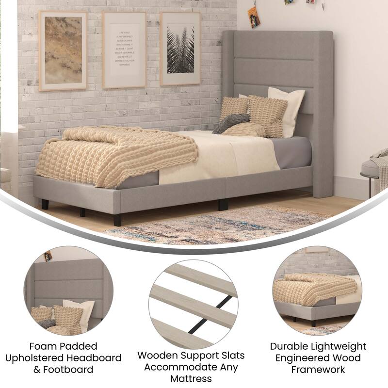 Upholstered Platform Bed with Wingback Headboard