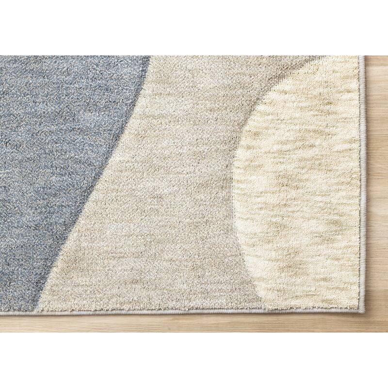 Cara Blue Cream Grey Soft Curves Area Rug, 5'3" x 7'7"