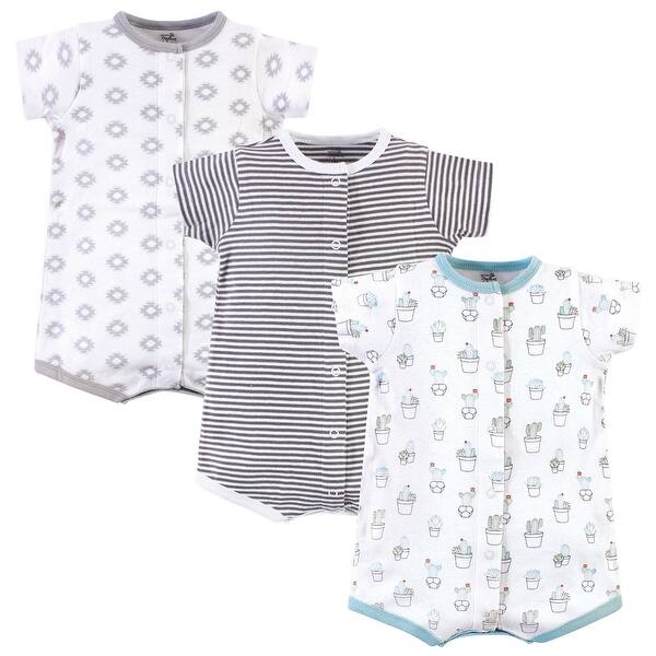 slide 1 of 1, Touched by Nature Baby Boy Organic Cotton Rompers 3pk, Cactus 12 - 18 Months - Grey