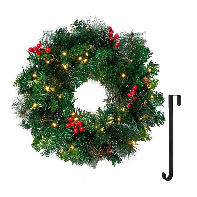 20" Artificial Christmas Wreath Prelit with 15" Hanger
