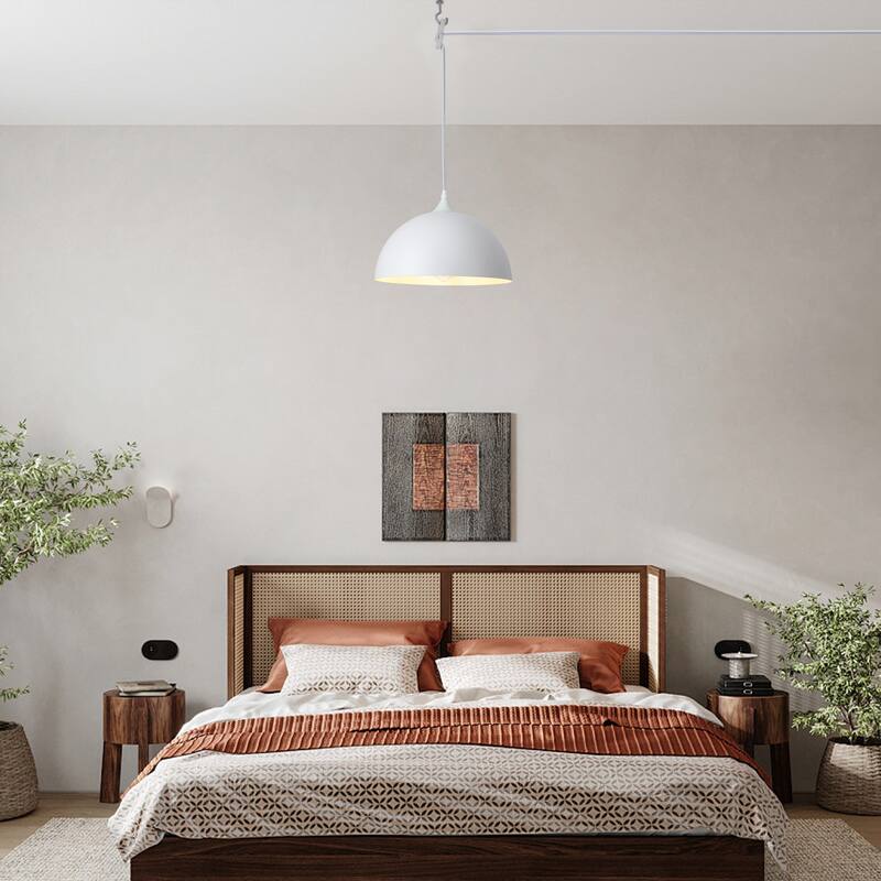 1-Light Dome Hanging Pendant Light Chandelier Lighting for Kitchen Island with Metal Cover & Plug