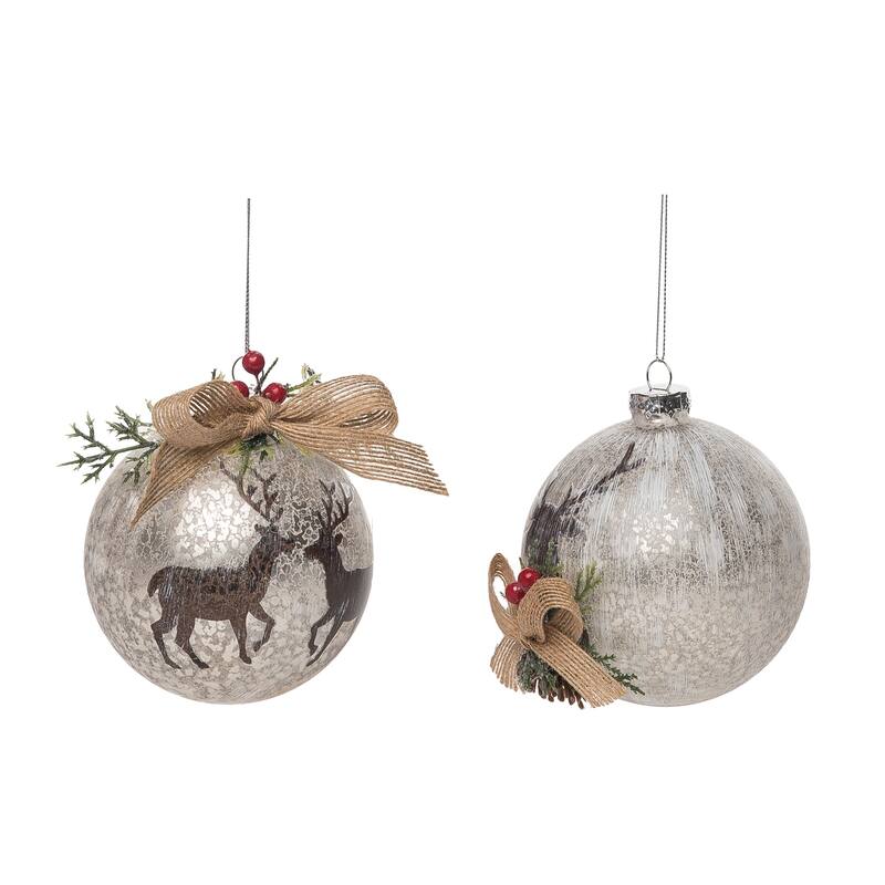 Transpac Glass Rustic Reindeer Ornament Set of 2 Christmas Home Decorations