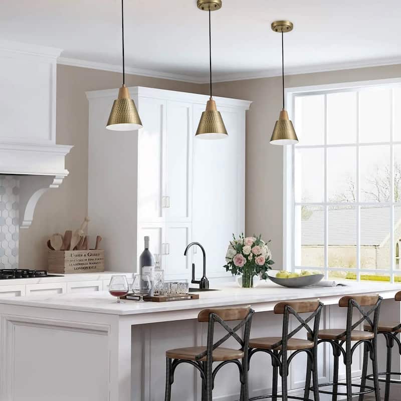1-Light Gold Conical Polka Dot Shade Pendant Lighting - 5.9"D×4.7"W×75.2"H(Adjustable)
