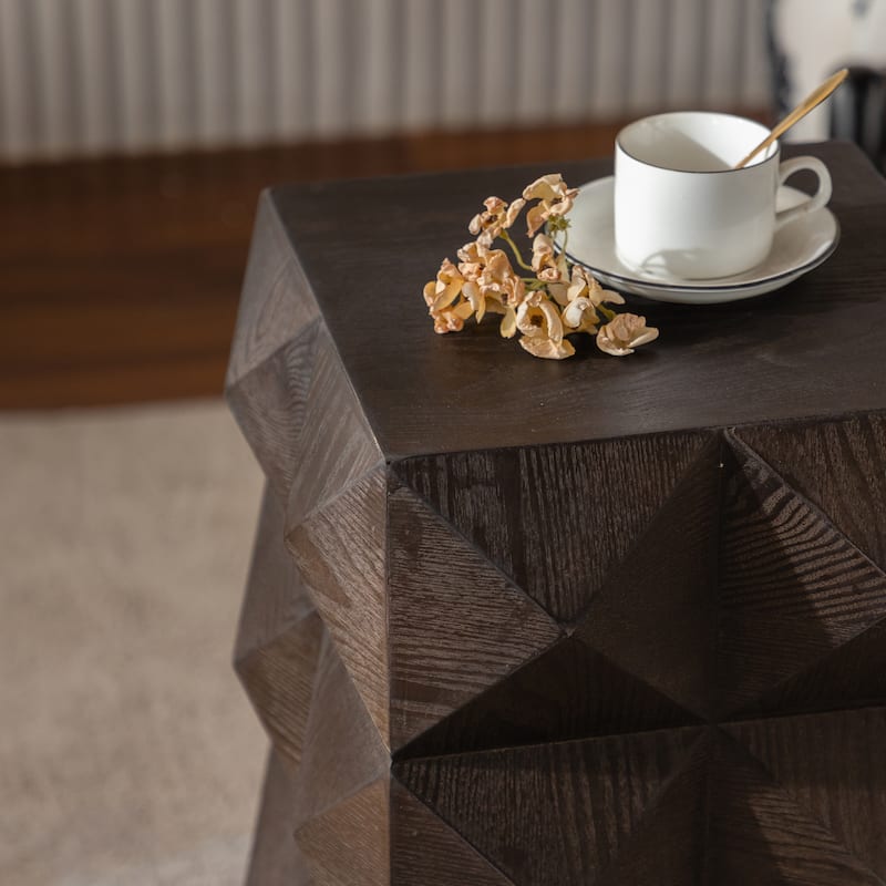 23.62"Height Three-dimensional Embossed Pattern Design Retro Side Table Retro Wooden Nightstand