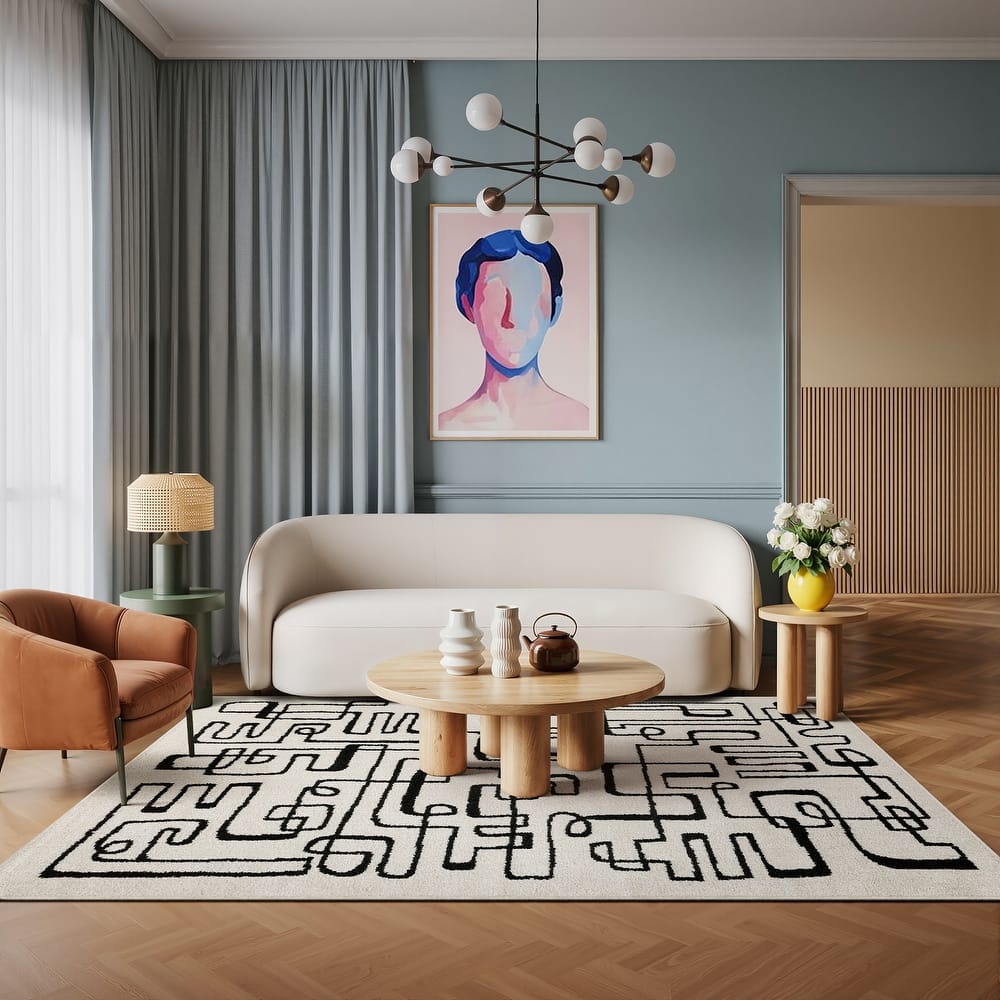 Quinn Mid-Century Modern Beige/ Black Area Rug