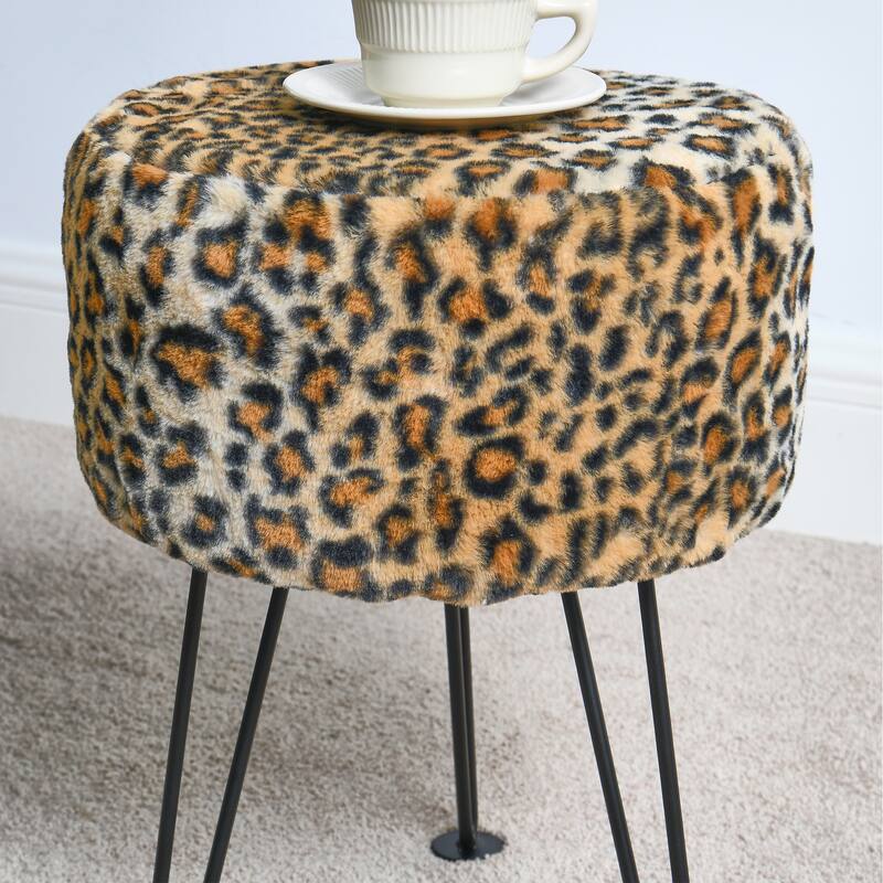 Home Soft Things Animal Pattern Ottoman Bench with Black Metal Legs