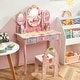 preview thumbnail 1 of 5, 2 in 1 Kids Vanity Set with Mirror Princess Makeup Dressing Table
