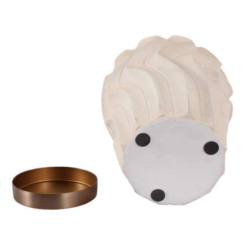 Pottery Jar Wavy Sculpted Tall with Metallic Lid Decorative Accent