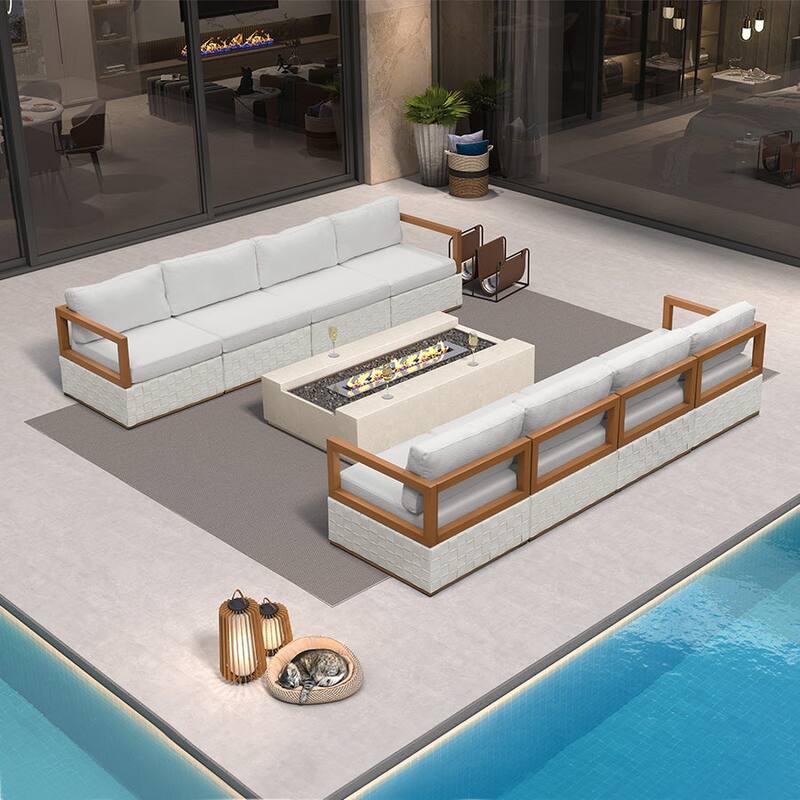 PURPLE LEAF GLFSF White sofa Outdoor Couch for Yard Porch Deck Patio Conversation Sets - 8seats - Open-End