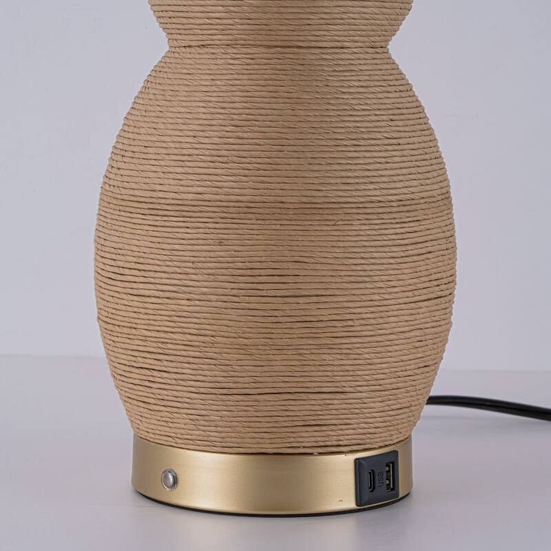Brise 27" Rattan Table Lamp with USB 3-Way Touch Dimmer