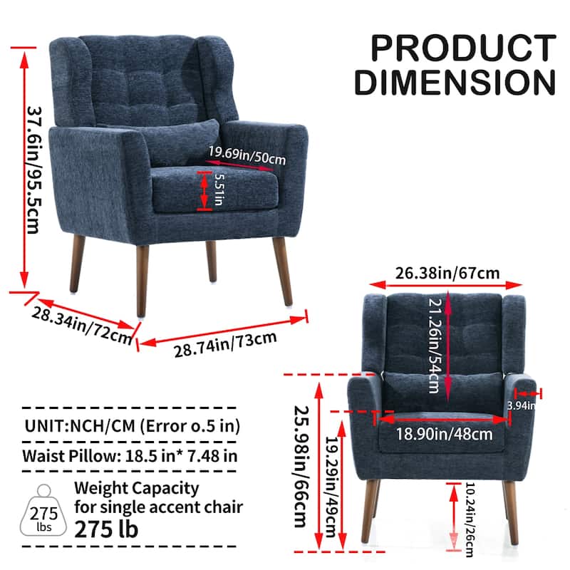 Chenille Modern Accent Chair with Wooden Legs and Mid-Century Lounge Chair (275lb Capacity)