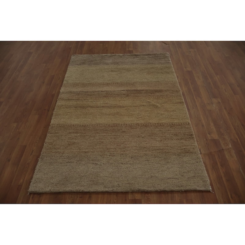 Hand Knotted Oriental 100% Wool Carpet Tribal Contemporary Beige & Ivories Gabbeh Area Rug - 6' 0'' X 4' 2''