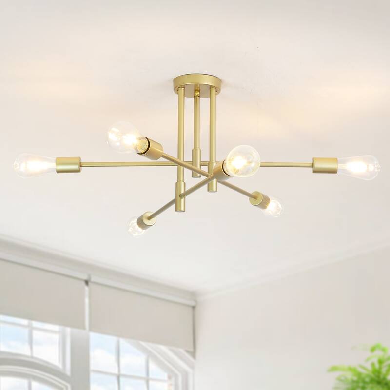 6-Light Modern Semi Flush Ceiling Lights for Bedroom Study Living Room - Gold