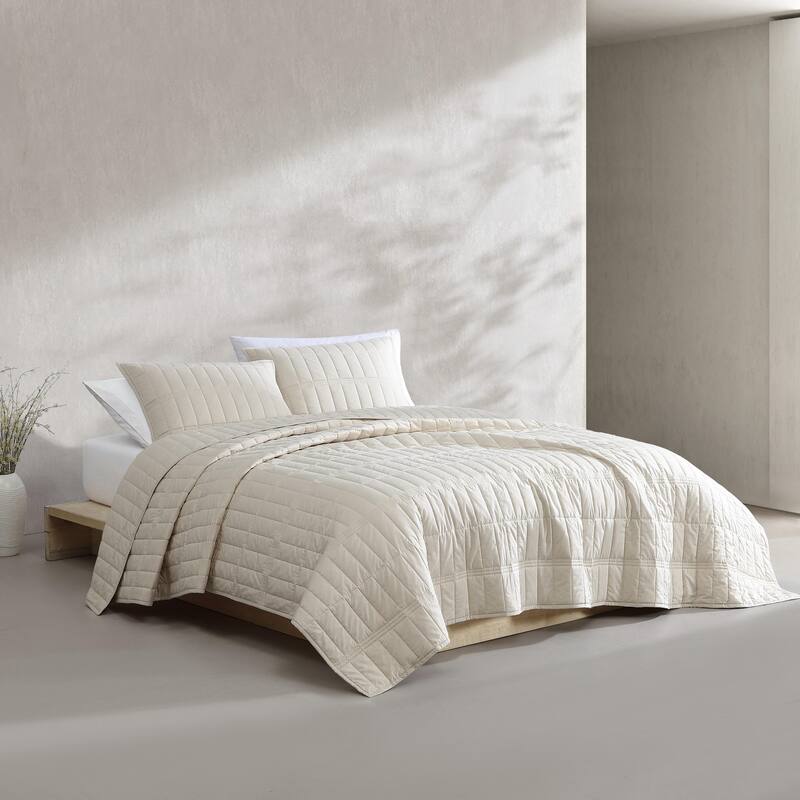 Calvin Klein Washed Percale Cotton Reversible Quilt Set