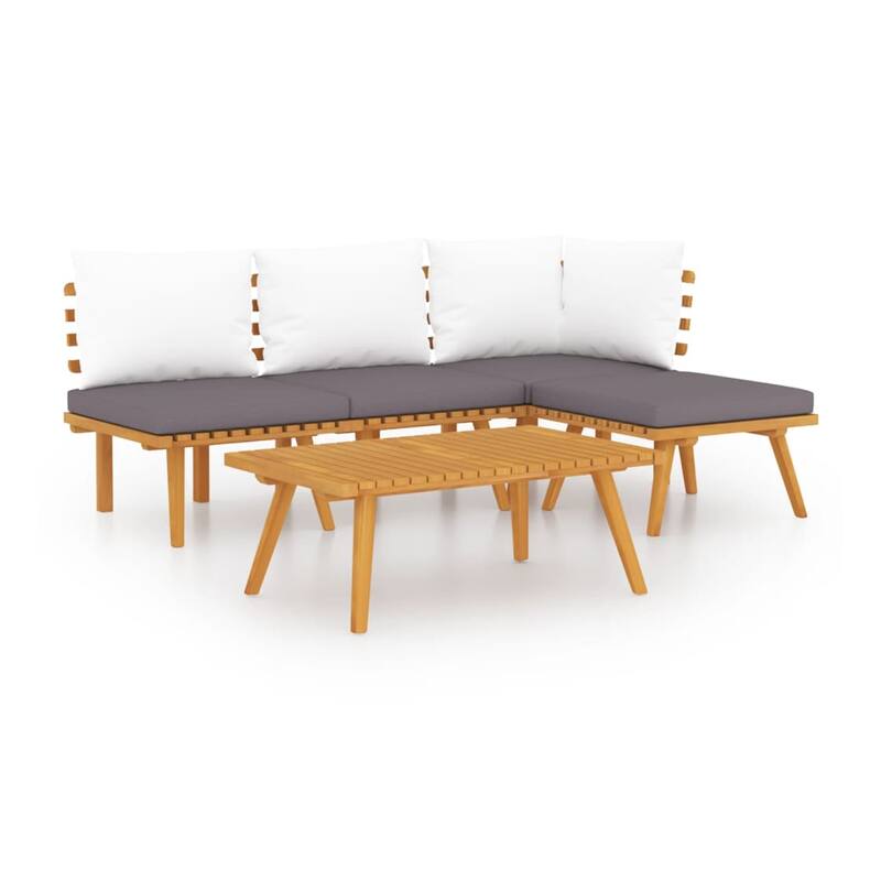 Roma 5pc Outdoor Modular Sofa Set, Table, Acacia Wood, Gray, White