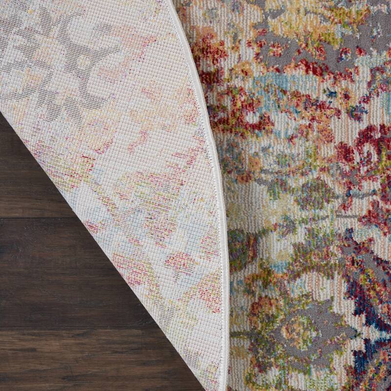 Power Loomed Distressed Geometric Floral Traditional Non Skid Area Rug - 48' X '48' X '0.5