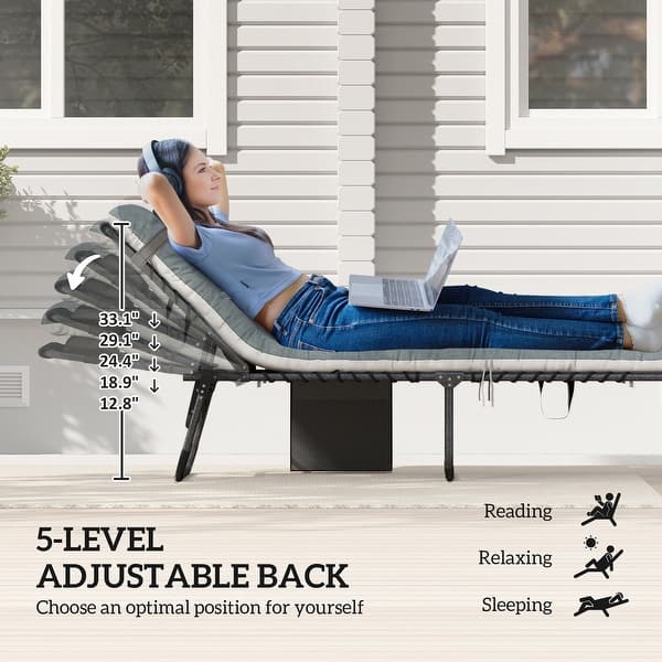 dimension image slide 1 of 2, Outsunny Chaise Lounge Chair Outdoor Set of 2, 5-Position Adjustable Pool Lounge Chairs, Folding Tanning Chair Beach Lounger