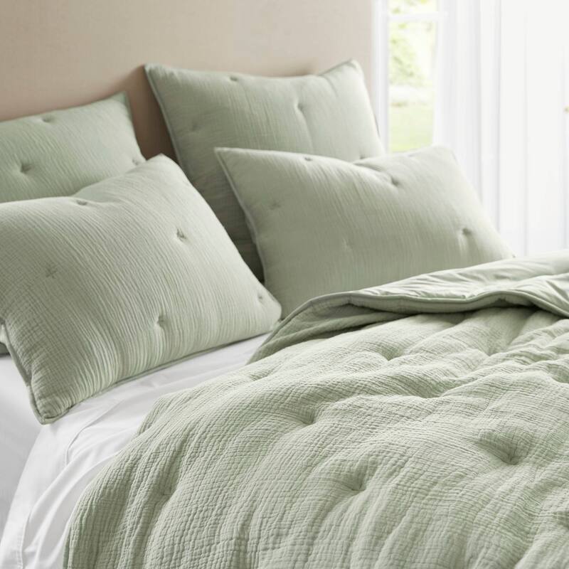 Harbor House Breeze Cotton Gauze Embroidered Quilt Set