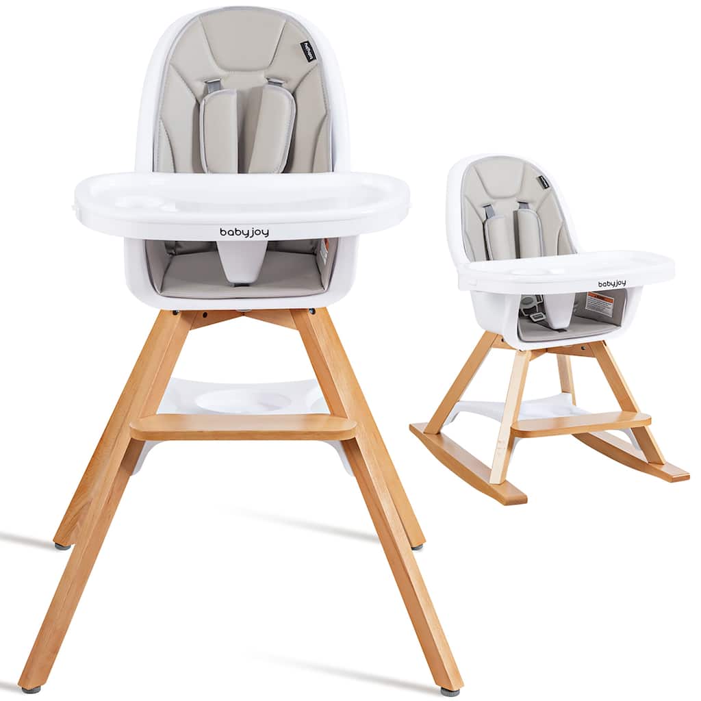 Costway 3-in-1 Convertible Wooden Baby High Chair w/ Tray Adjustable