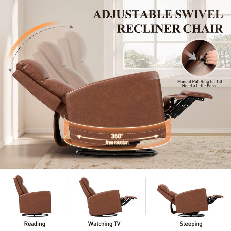 Modern Swivel Recliner Chair with Glider Rocking Motion High Back PU Leather Upholstery