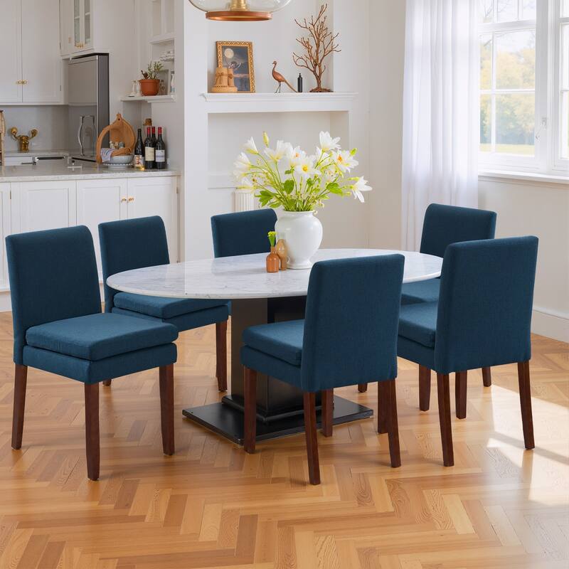 Upholstered Dining Chairs, Modern Dining Room Chairs Set of 2 with Thick Padded Cushion Seat, Linen Fabric Kitchen Dining Chairs