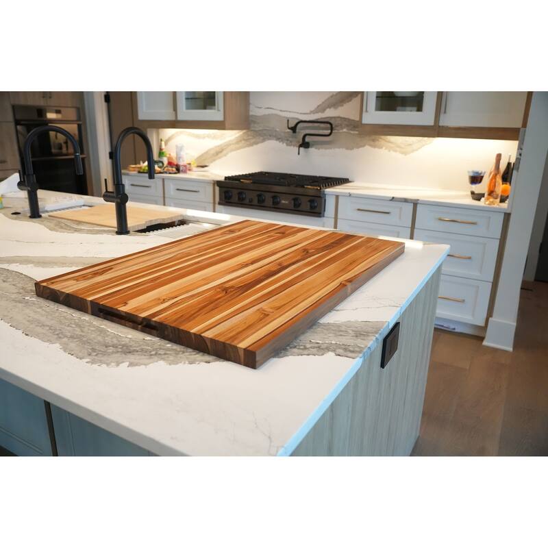 EcoDecors, XXL Teak Cutting Board 40" W x 28" L, Reversible Solid Teak Edge Grain Carving Board with Juice Groove
