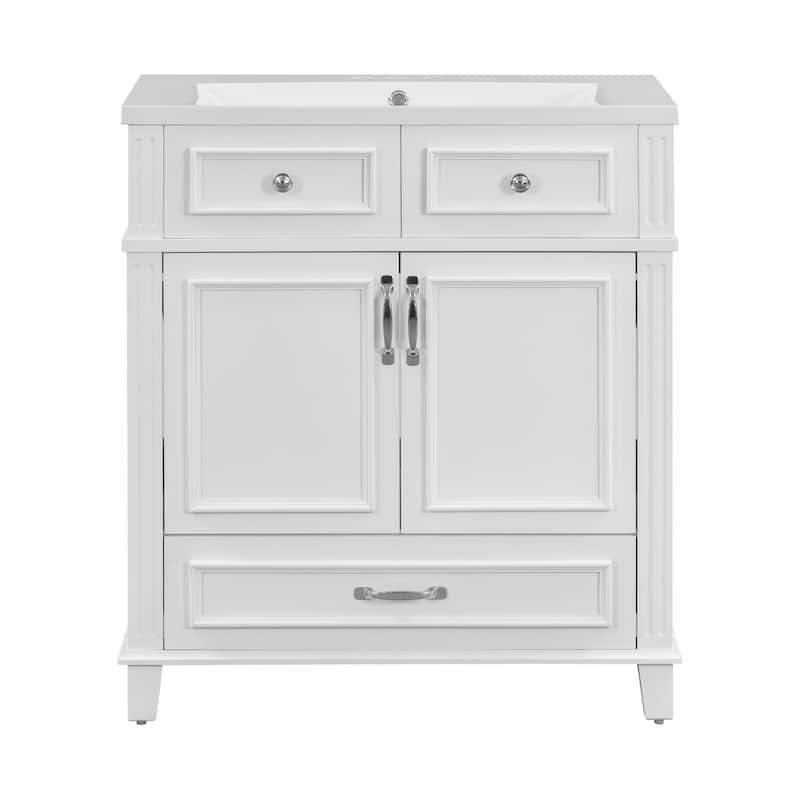 Roomfitters 30" Vanity with Resin Sink, Solid Wood Cabinet with Soft Closing Doors, Retro Freestanding Storage Style