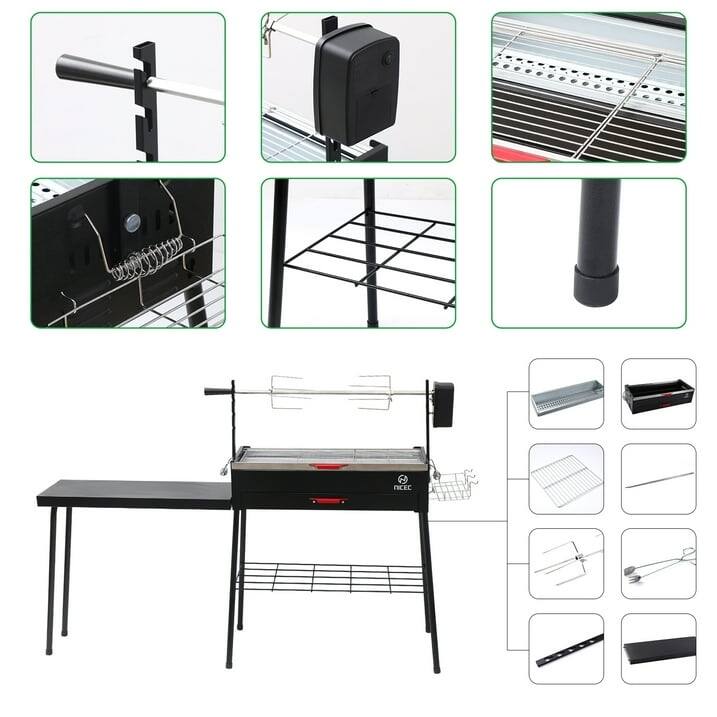 Charcoal Grill, Portable Rotisserie Grill with Detachable Table