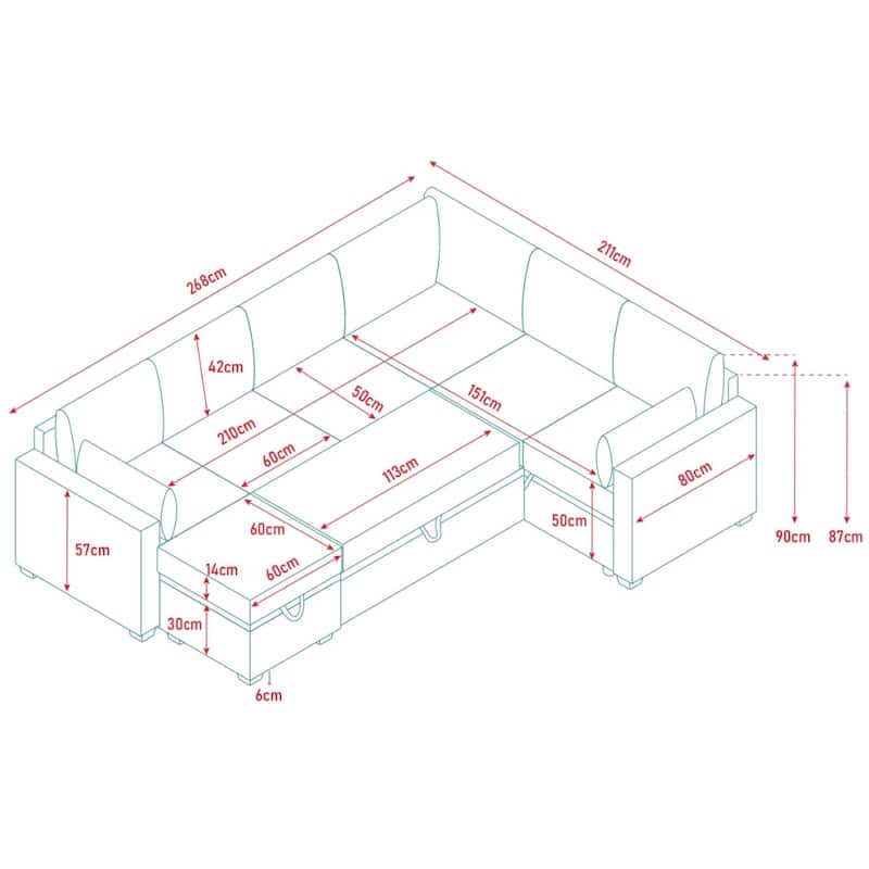 105.5" U-Shaped Sleeper Sectional Sofa with Storage Ottoman