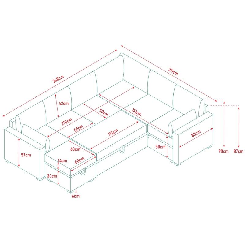 Modular Sectional Sleeper Sofa wPull Out Ottoman Bed U Shape Storage Bed