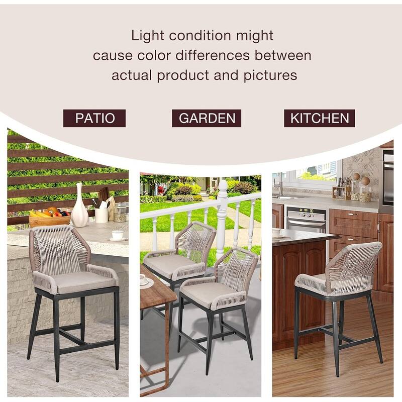 Bohemia Rattan Patio Counter Height Bar Stools Set of 2 Indoor Outdoor Use