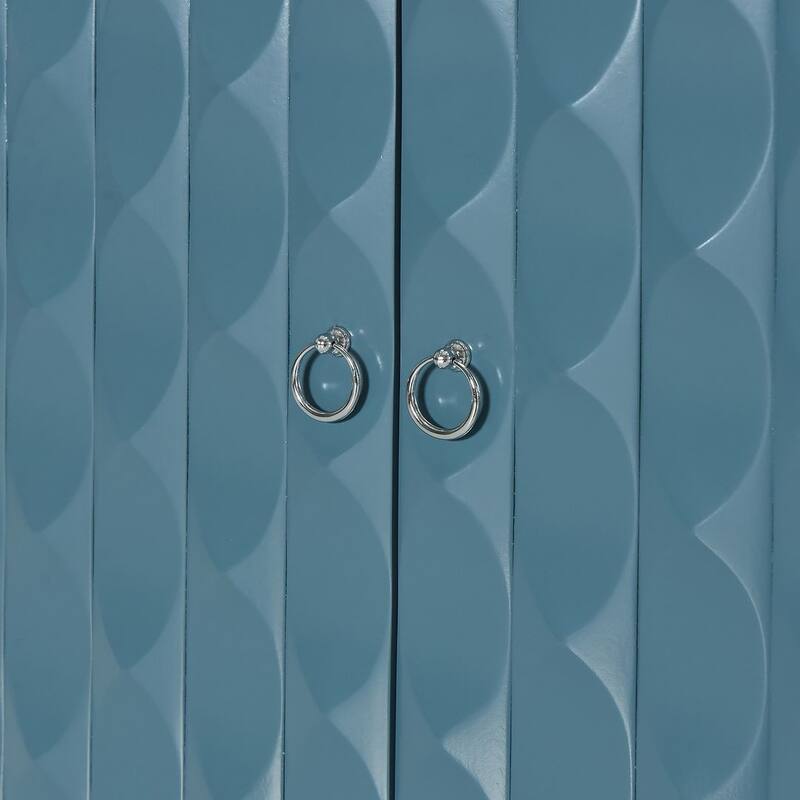 60" Modern 4-Door with Convex Pattern Doors and Silver Handles Buffet/Sideboard